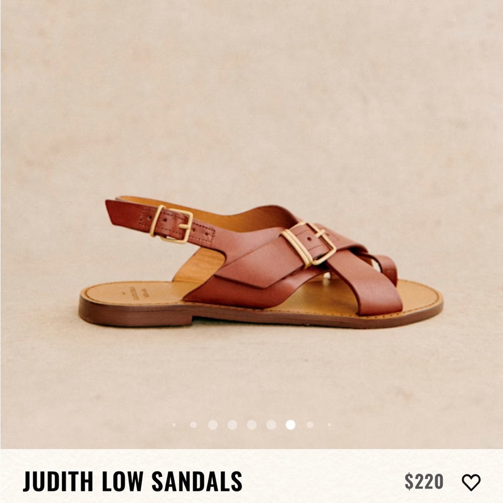 Sezane Brown Leather Cross-Strap Slingback Sandals - Picture 4 of 8